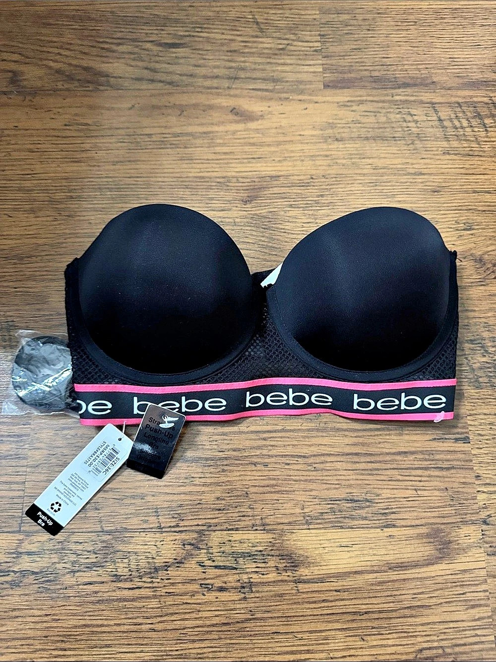 bebe Strap Push-Up Longline Bra Black & Pink 36C NWT 22.1.M.1